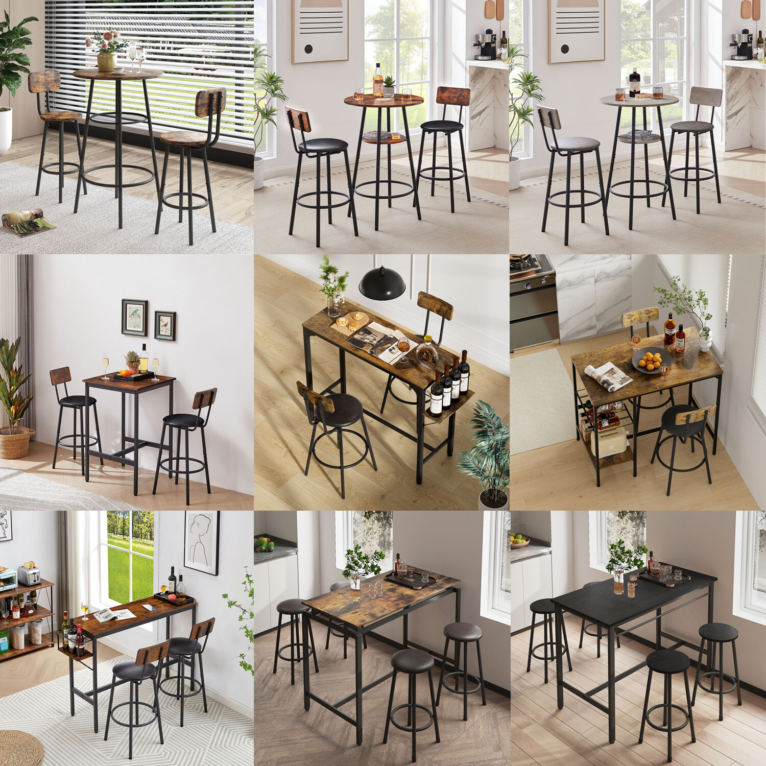 3/5 Piece Bar Table Set Counter Height Kitchen Dining Pub Table w/ Bar Stools
