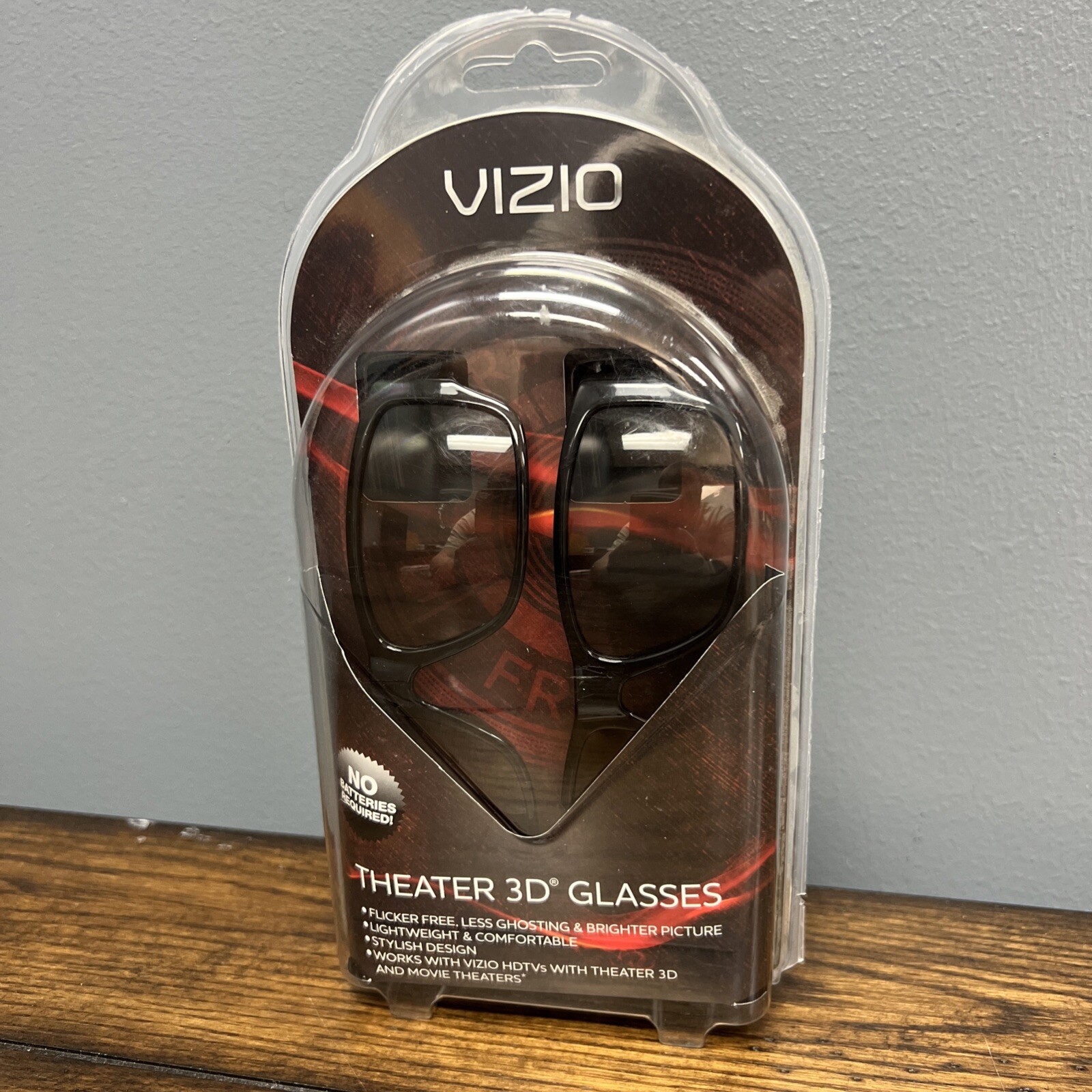 New! Pack of 2 Vizio Home Theater 3D Black Glasses w/ Microfiber Bags - Sealed