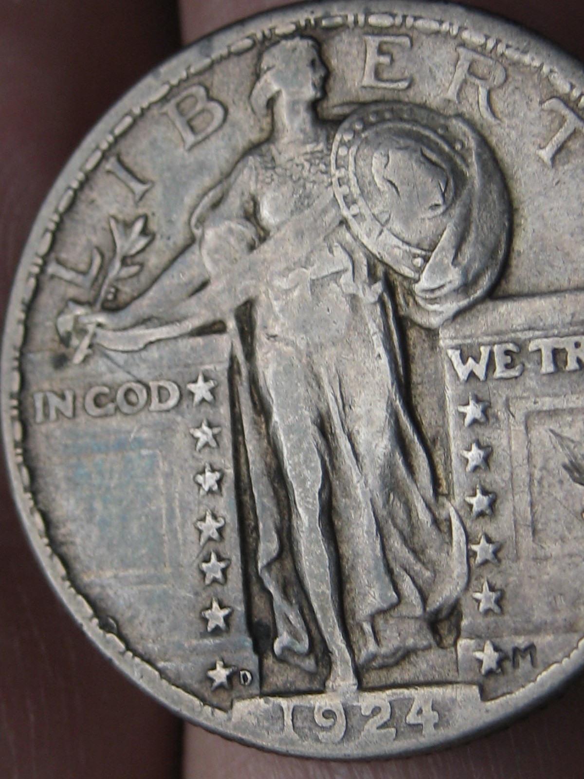 1924 D Silver Standing Liberty Quarter, Denver, VF/XF Details