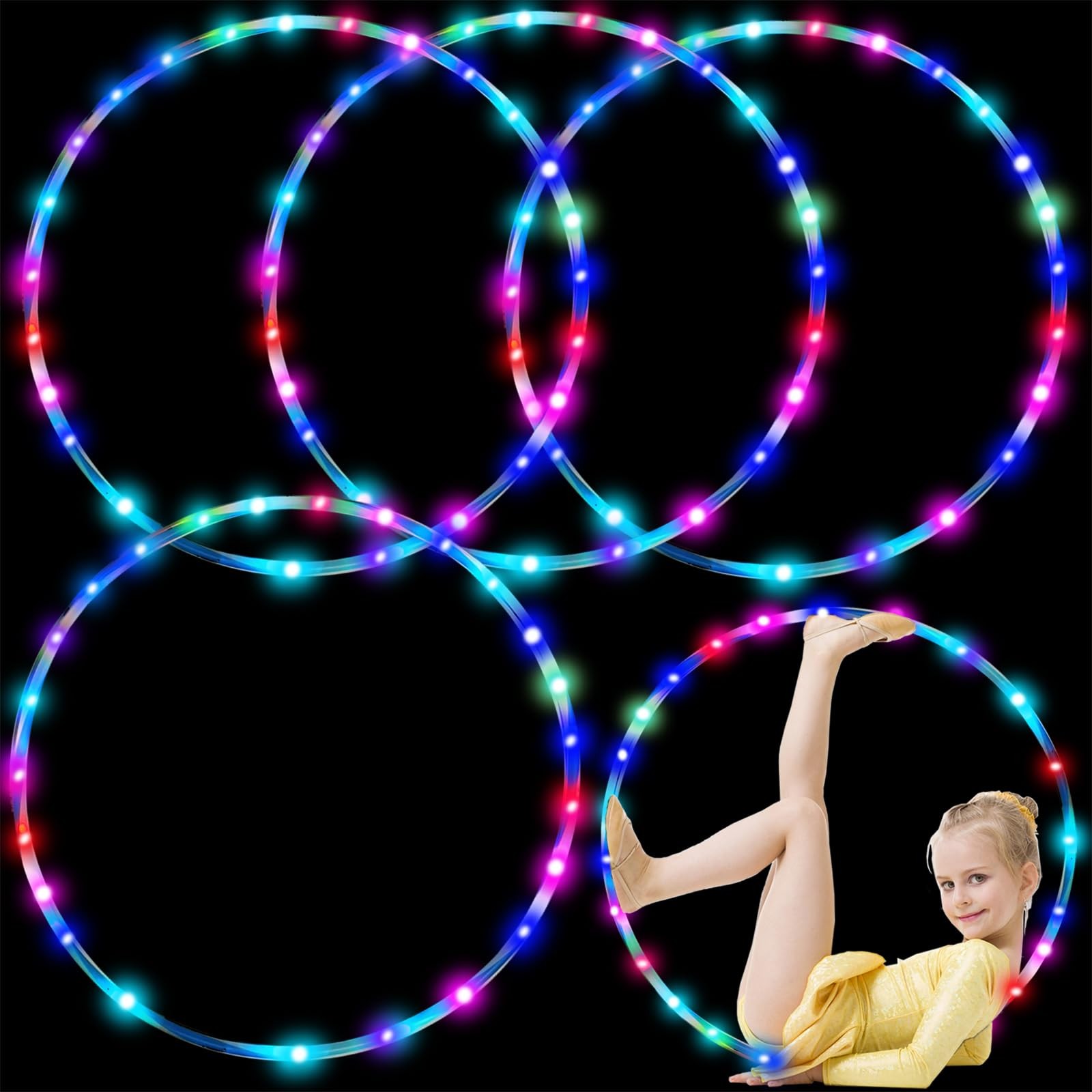 4Pack LED Hoop Dance Exercise Light Up Hoop for Kids Adults Children 36in24in