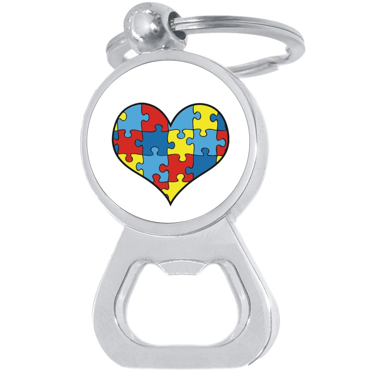Puzzle Heart Autism Bottle Opener Keychain - Metal Beer Bar Tool Key Ring