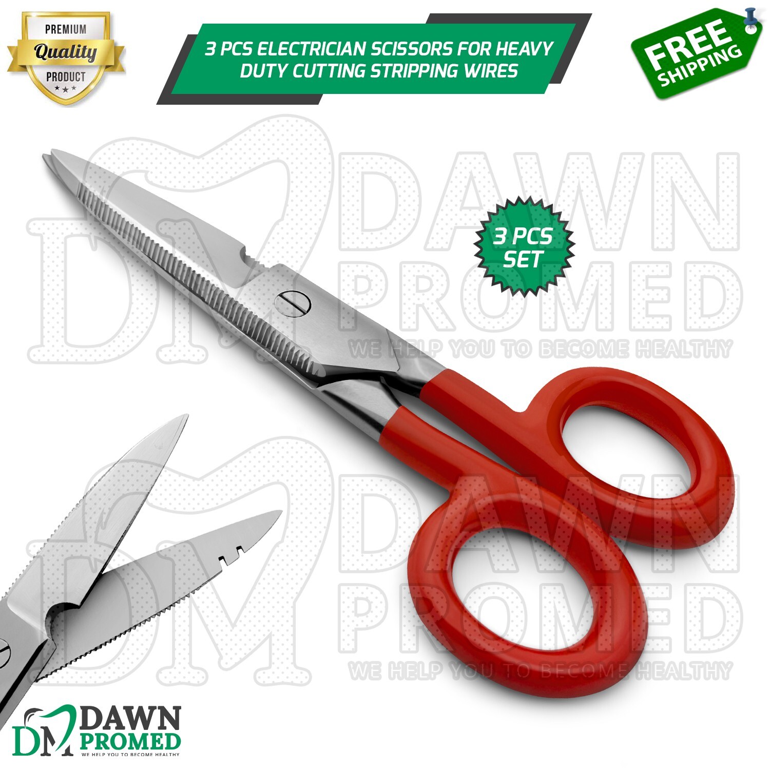 3 Pcs Electrician Scissor 5.25" Cutting & Stripping Electrical Wires German Gr
