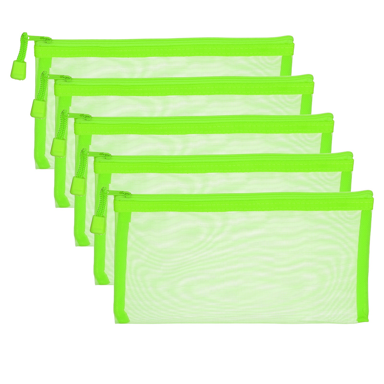 B6 Mesh Zipper Pouch Bags, 5 PCS Mesh Bags with Zipper, 11.5x23cm, Green