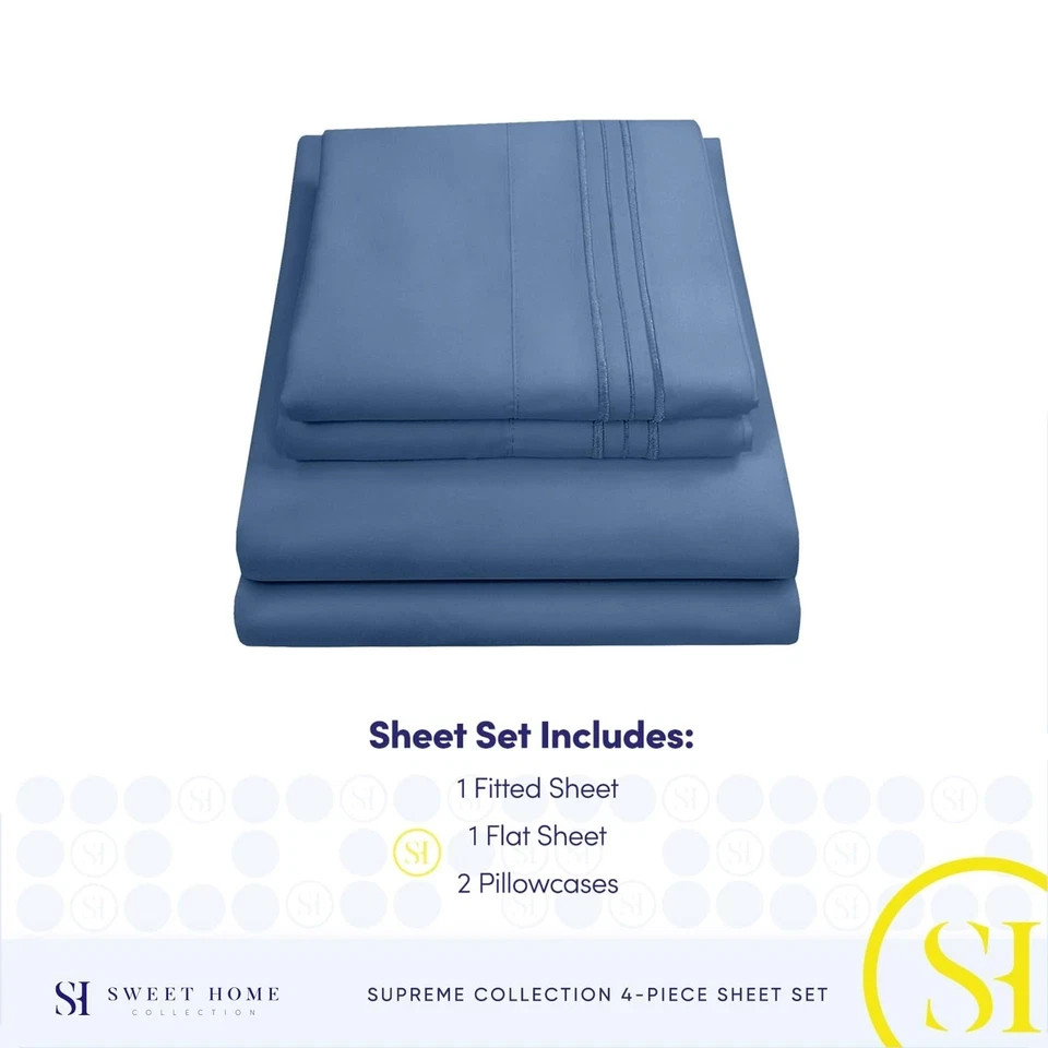 Queen Size Bed Sheets - Breathable Luxury Sheets with Full Elastic & Secure C...