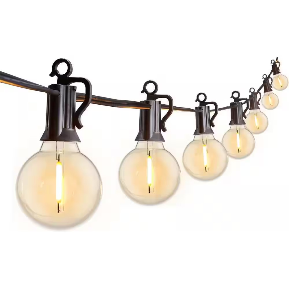 60 Ft. Black Outdoor G40 Globe LED String Lights with 32-Edison Plastic Bulbs fo
