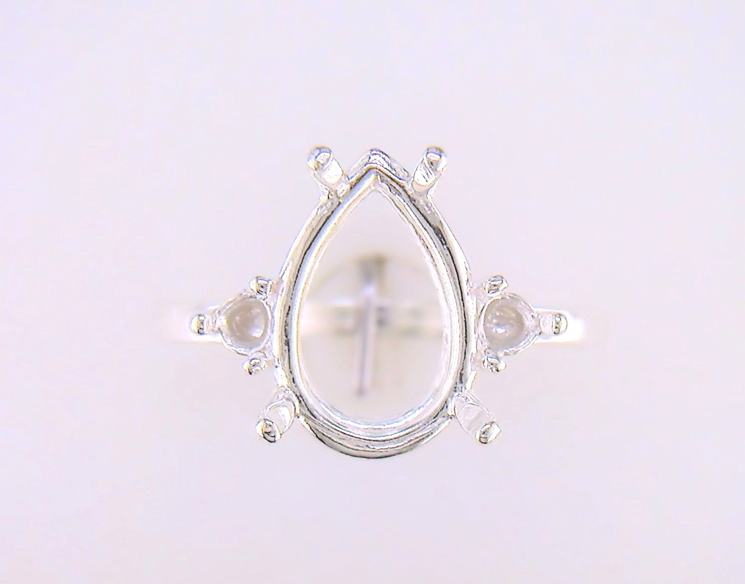 Pear Shape Side Accent Ring Setting Sterling Silver