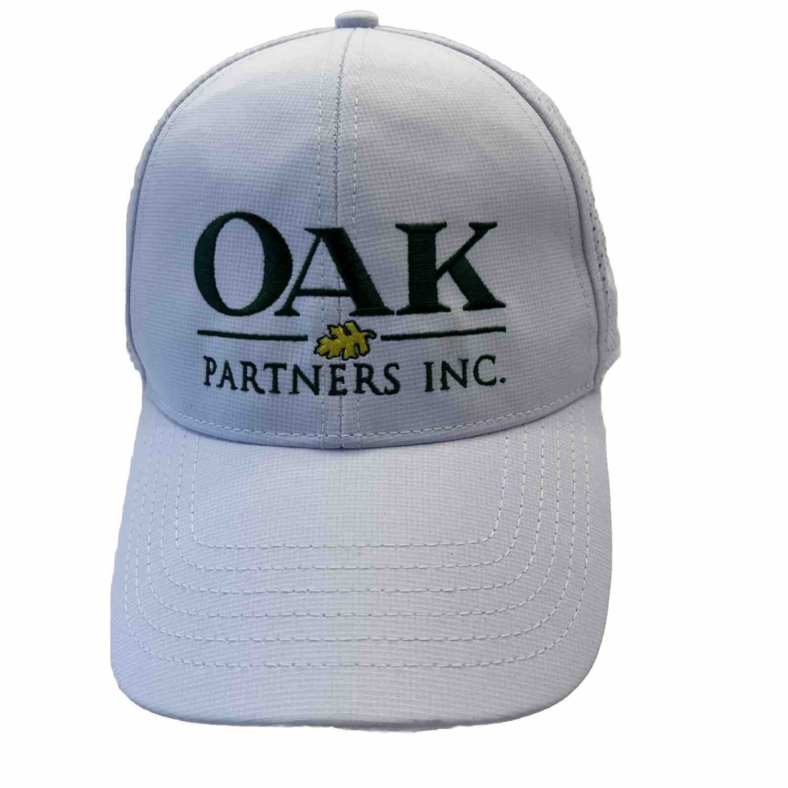 OAK Partners Inc Green and Yellow on White Hat Cap Vented Hook Loop Lite Wt EUC