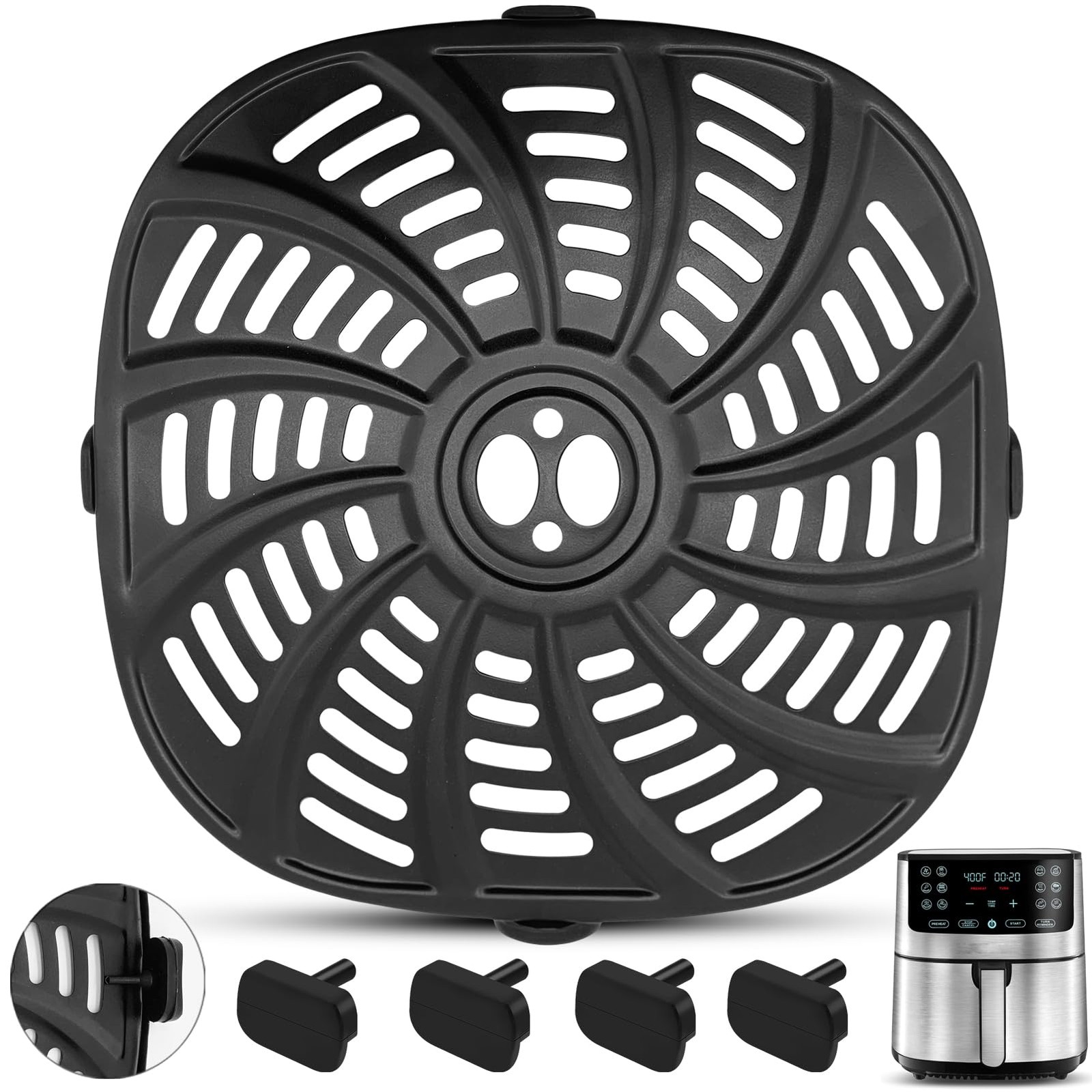 Air Fryer Accessories for Gourmia 8.97''x8.97'' Pan For 7 QT, Black