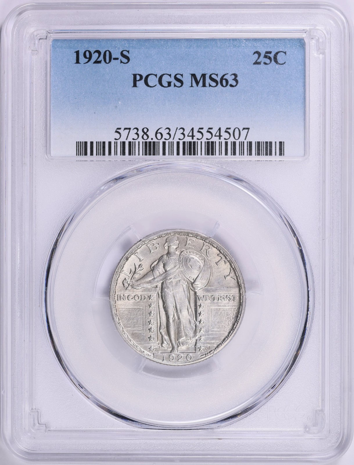 1920-S Standing Liberty Quarter : PCGS MS63