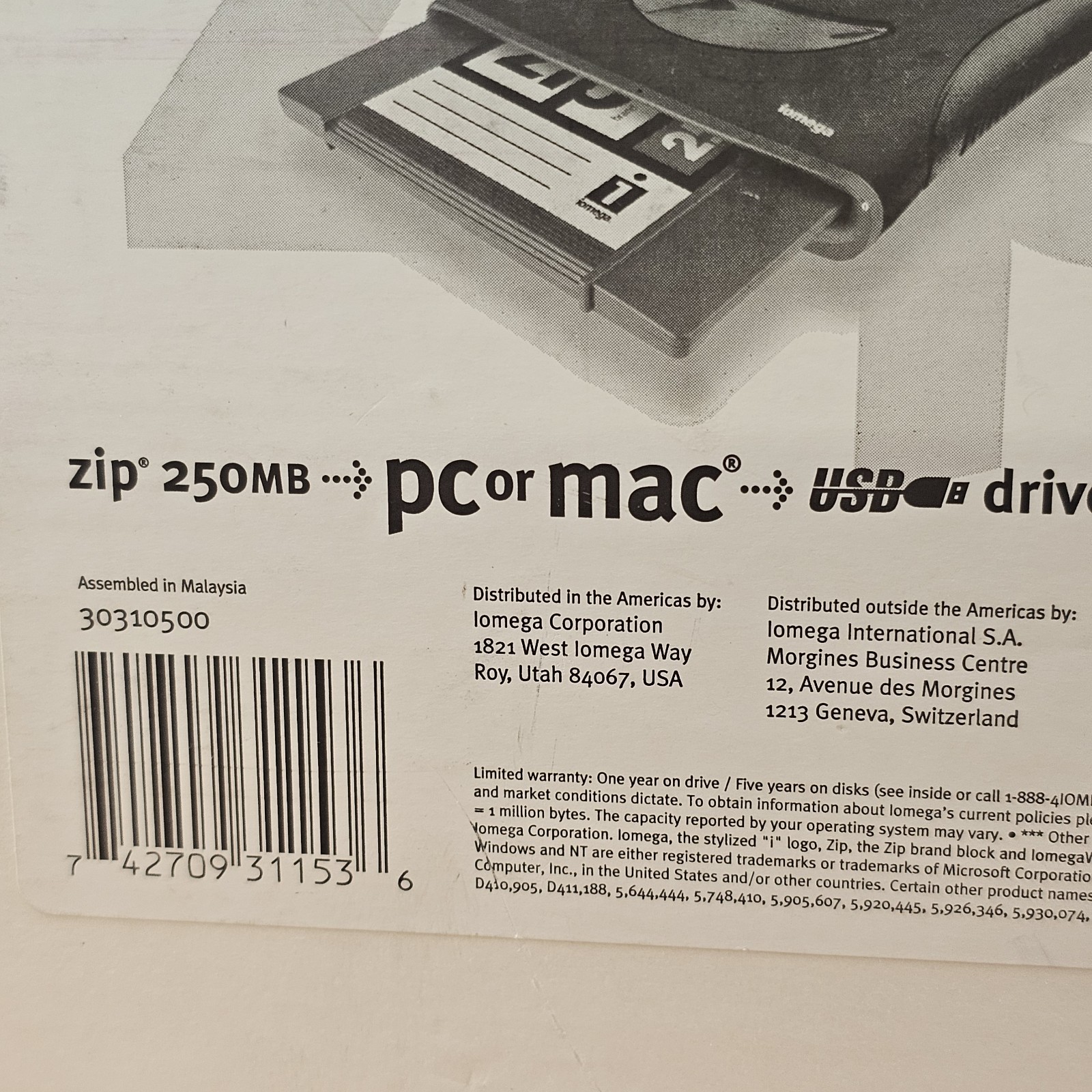 Iomega ZIP 250 USB Powered External Zip Drive w/ USB Cable