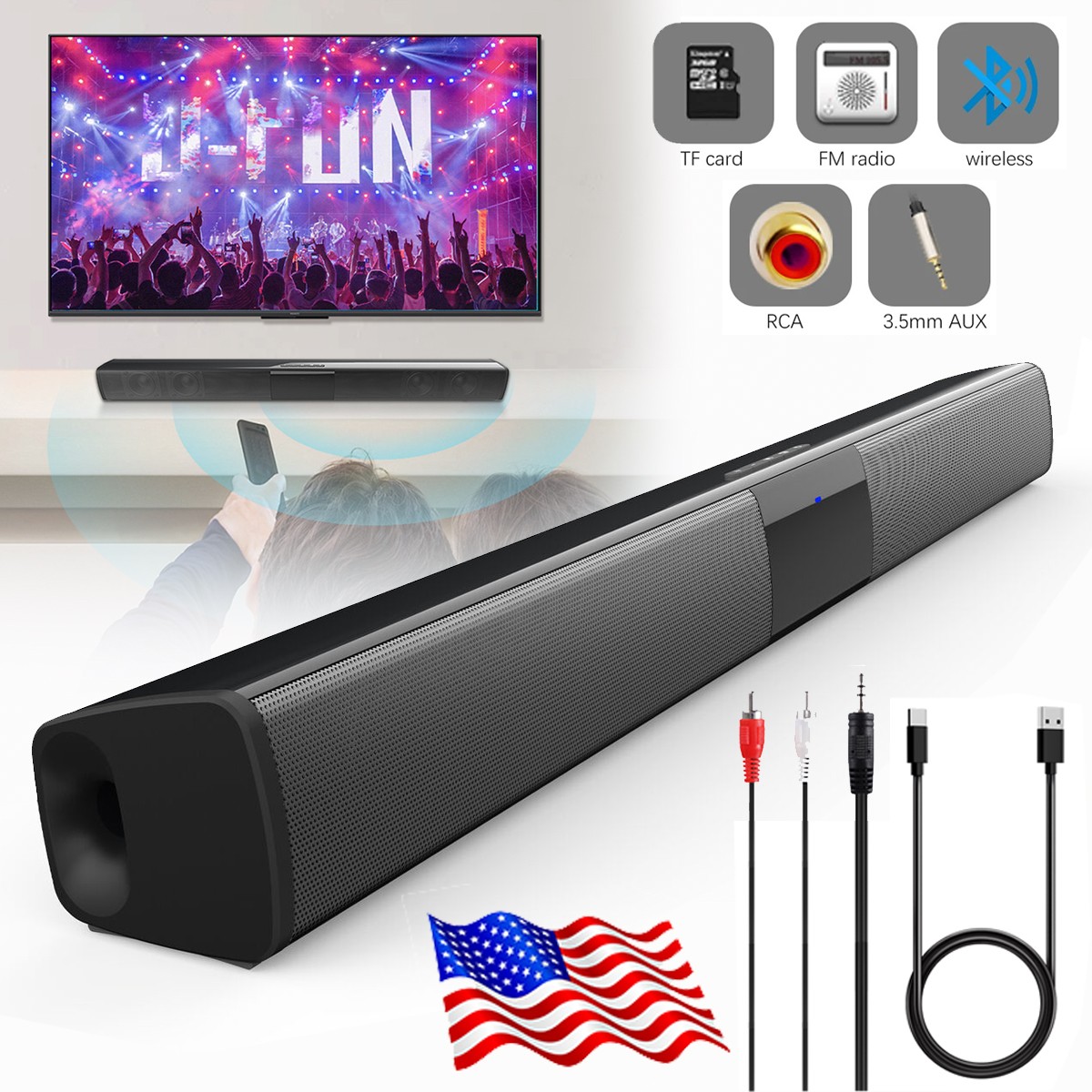 Surround TV Sound Bar System 4 Speaker Wireless Bluetooth Subwoofer Home Theater