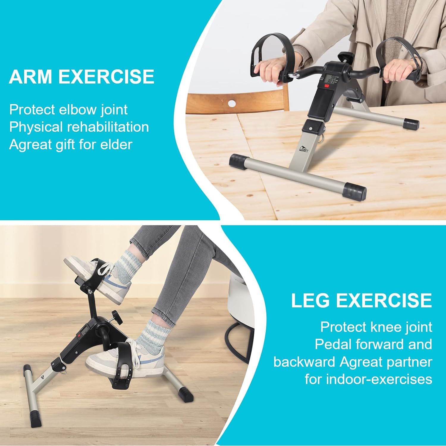 Foldable Mini Exercise Bike Under Desk Pedal Arm/Leg Trainer LCD Display Silver
