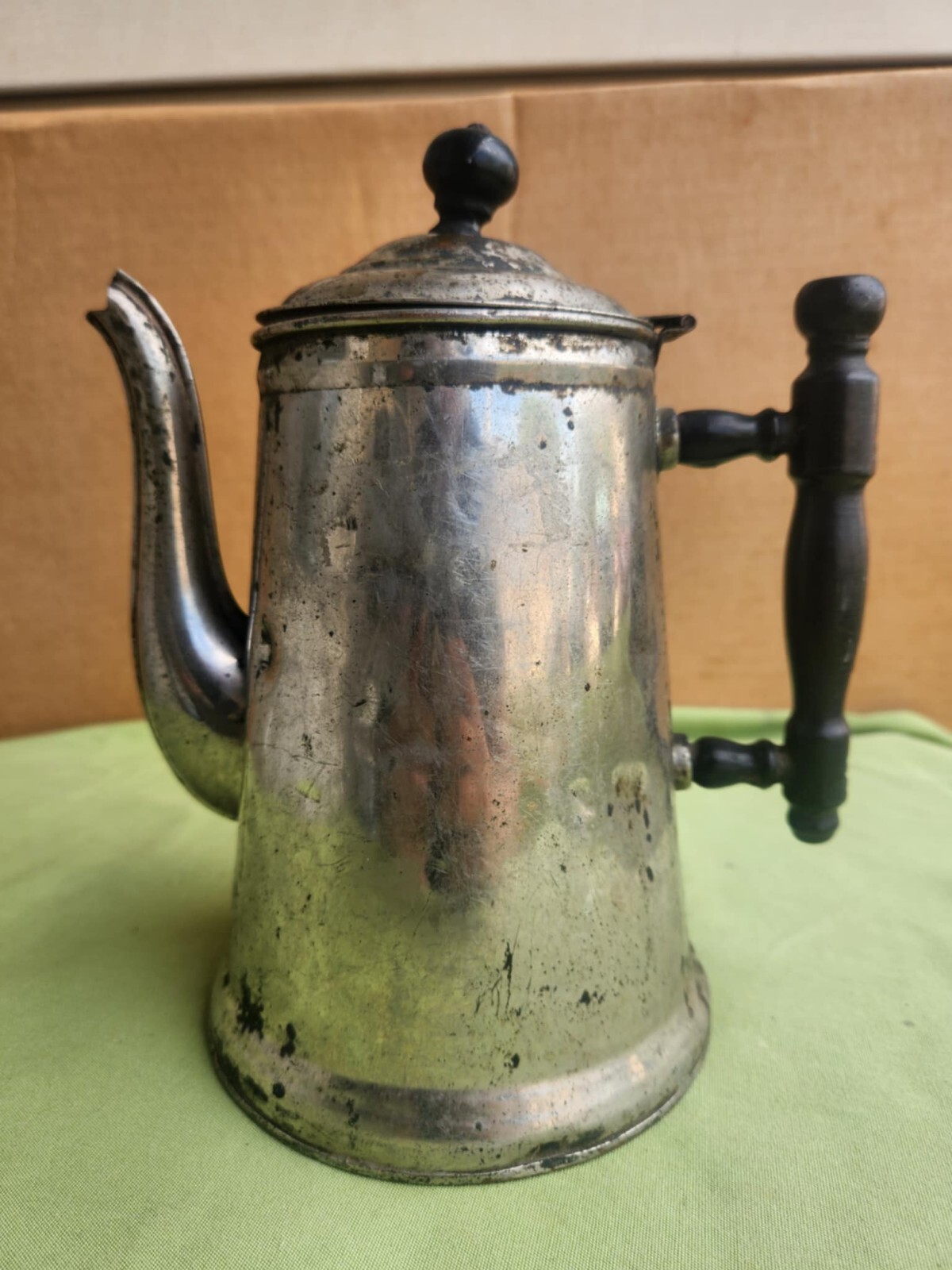 Nickel-Plated Copper Coffee Pot with Turned Wood & Gooseneck. 3 Pint Capacity