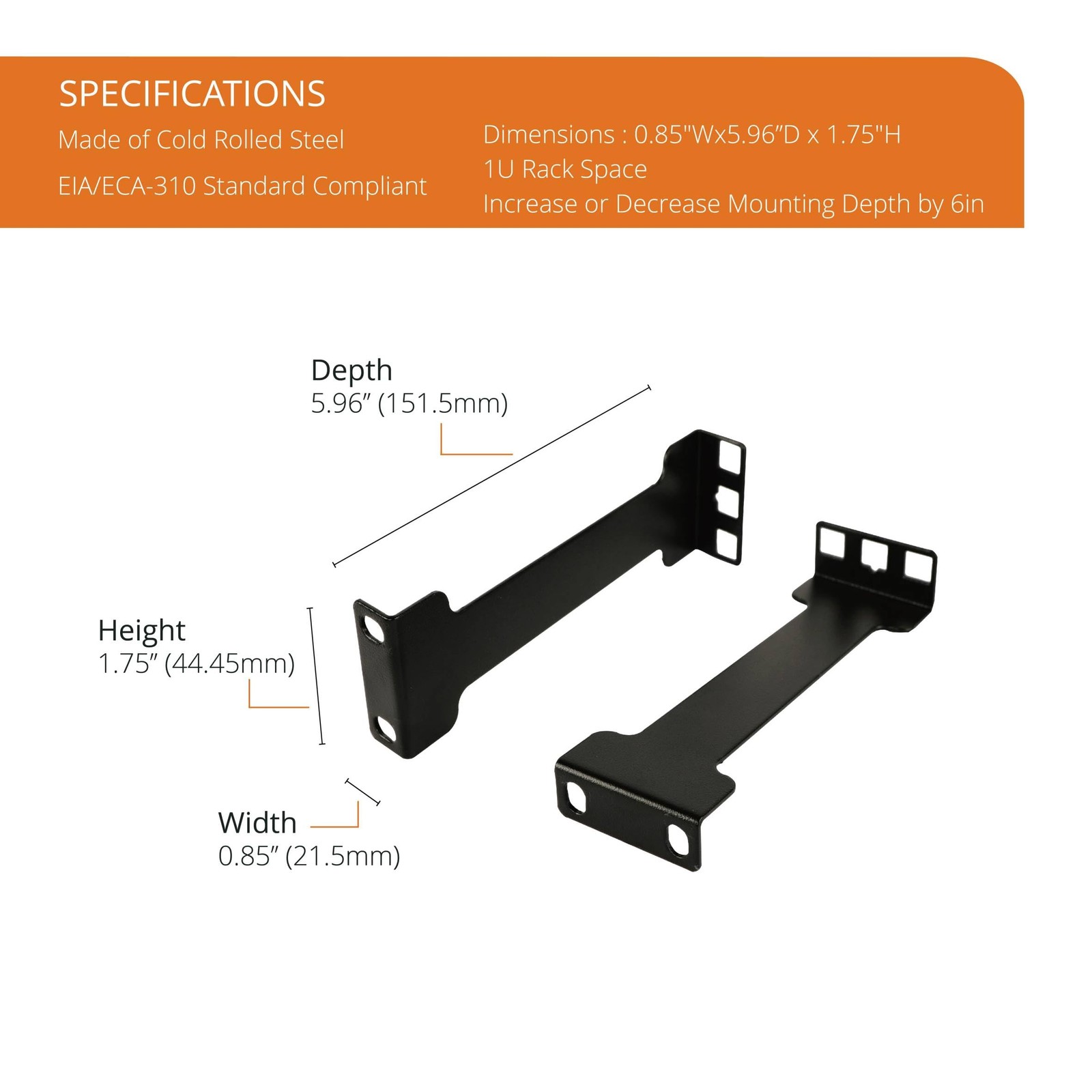 1U Server Rack Depth Extender 6 Inch Recessed Adapter Network Rack Extender