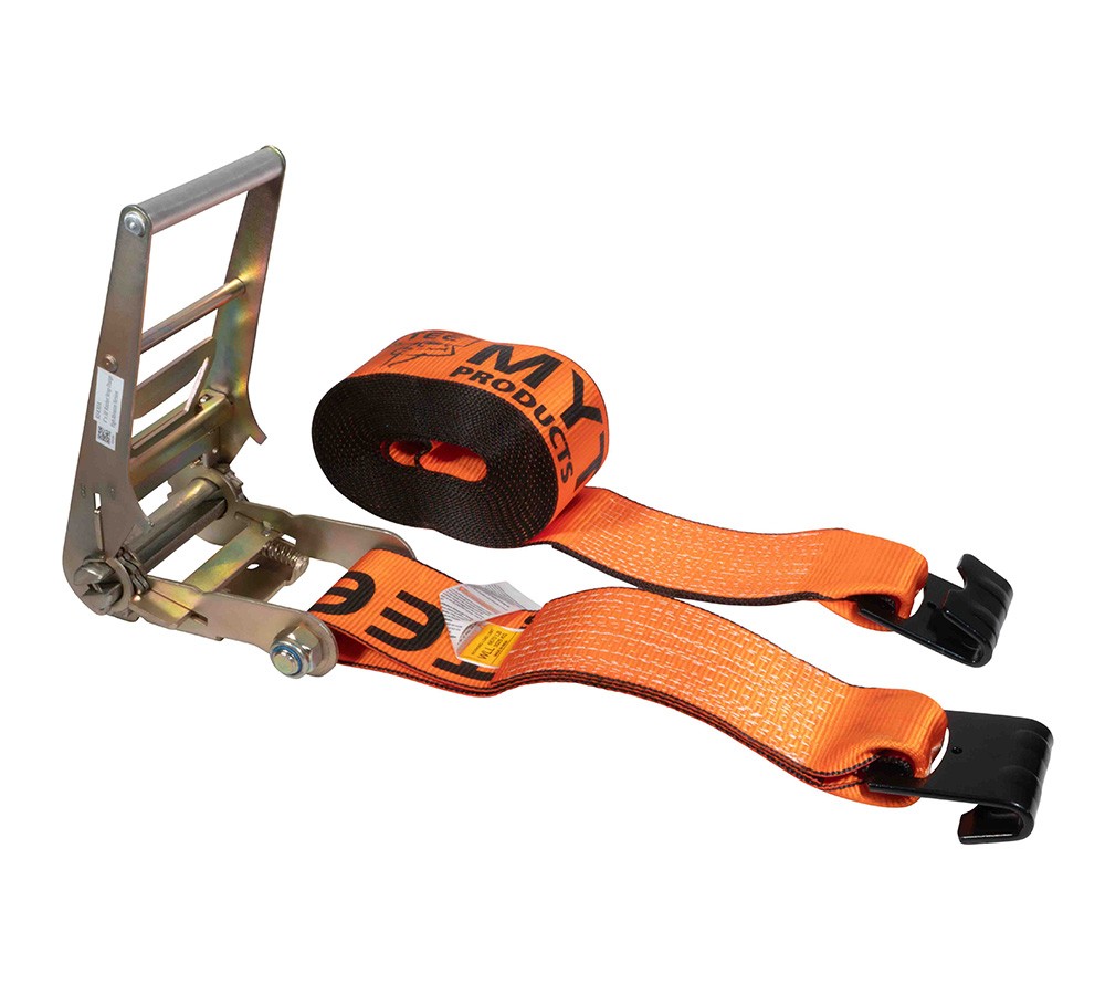 4"x30' Heavy Duty Ratchet Straps w/ flat hook 6,670 lbs WLL High Abrasion Orange