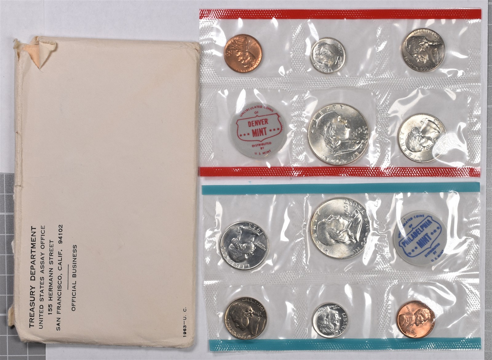 1963-P&D U.S. Mint 10 Coin Uncirculated Set With Envelope