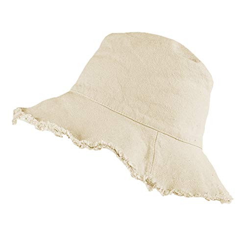 Bucket-Hat-Distressed Washed Retro-Fisherman-Cap Summer Solid Wide Brim Beige