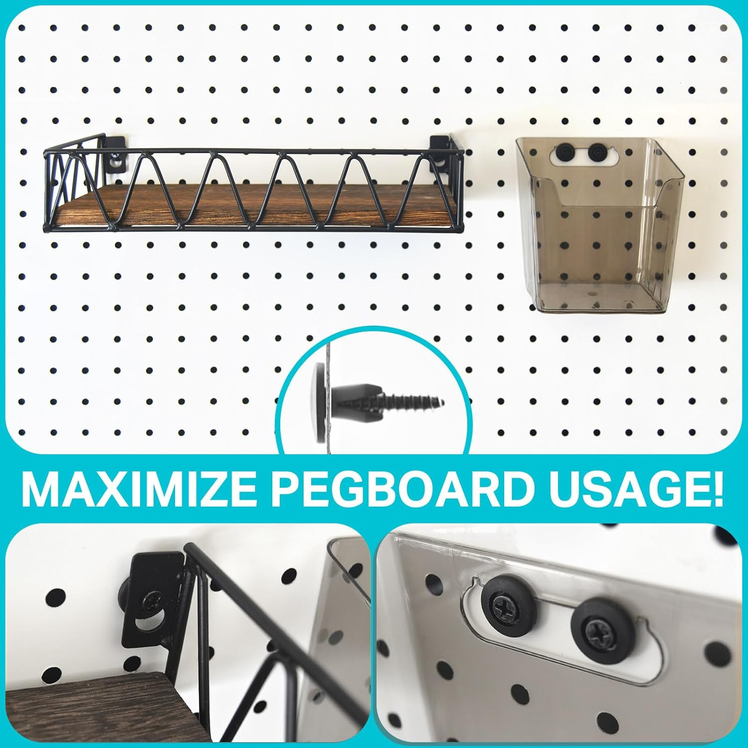 Pegboard Peg Hooks Accessories - 40 Set Pegs with Inserts and Screw Fit 1/4 P...