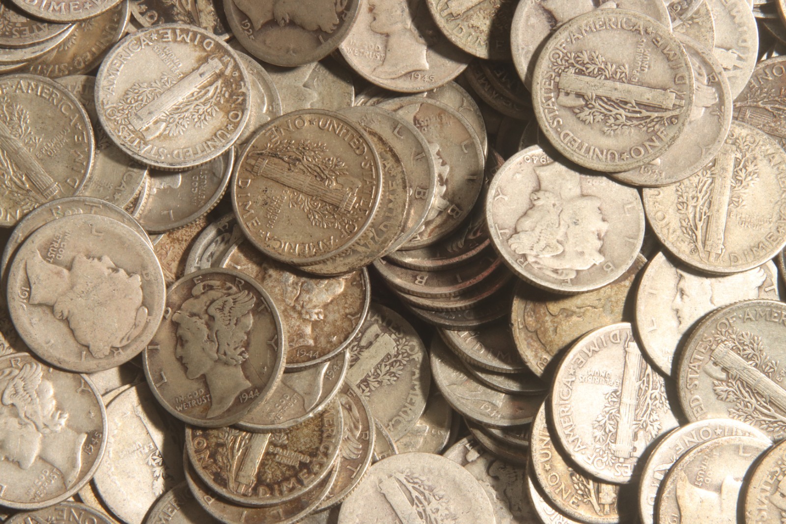 Mercury Dime Roll (50 Coins) 90% Silver "WORN/DAMAGED" Lot E87