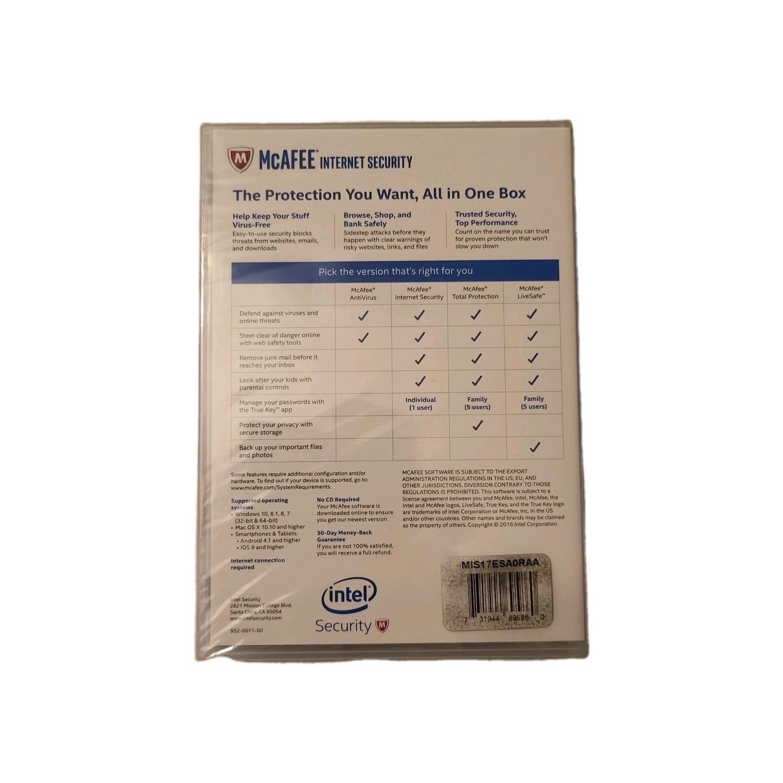 McAfee 2016 Internet Security Software Discs 10 Devices UNOPENED NEW & SEALED