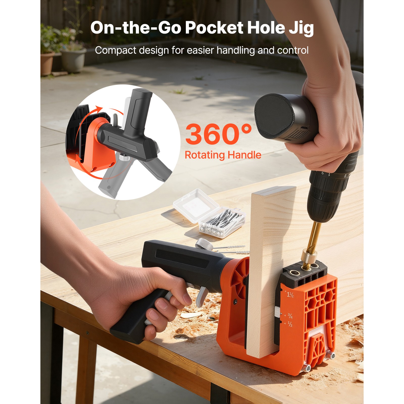 Uimoso Pocket Hole Jig Kit with Adjustable 360° Rotating Handle System