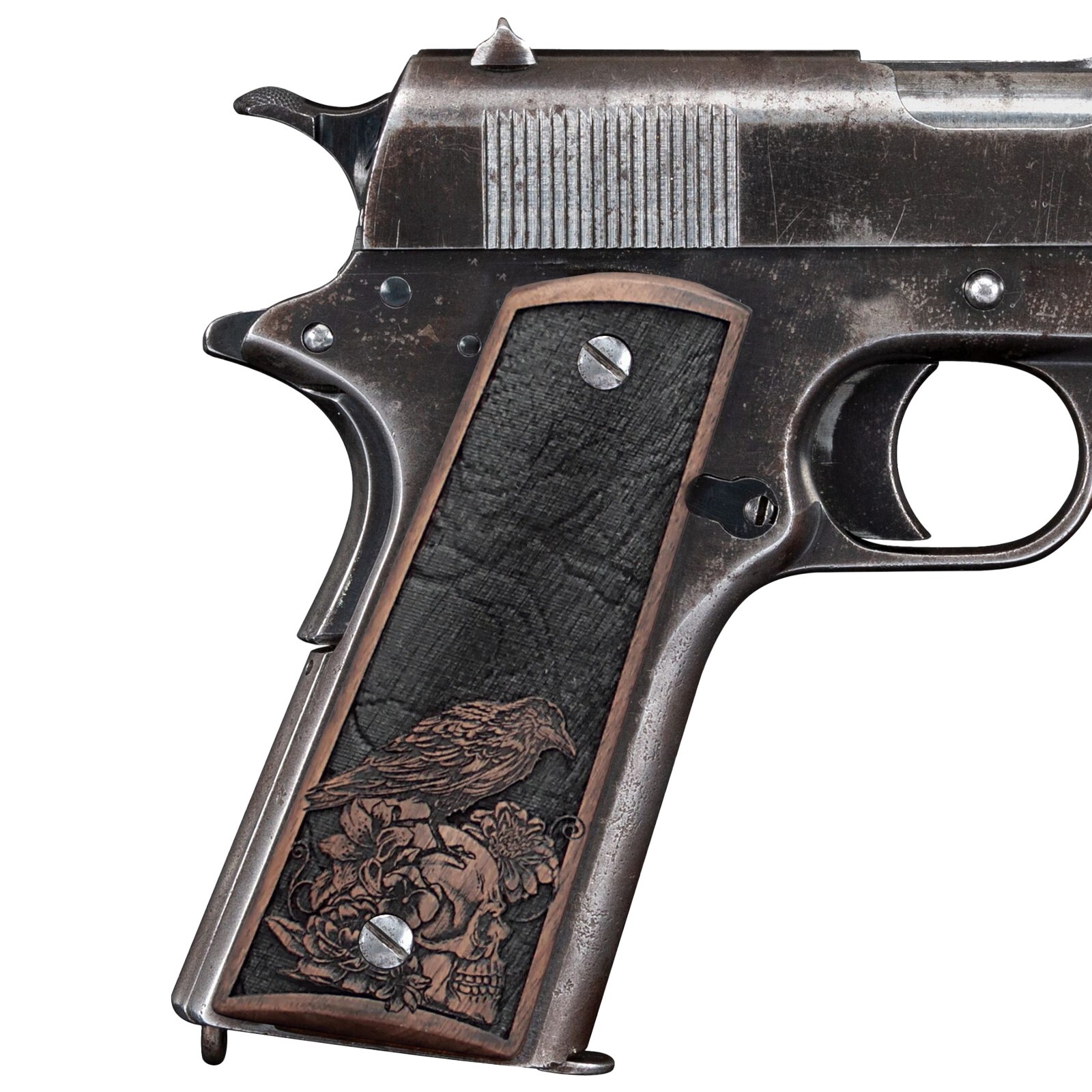 New Colt 1911 Grips Full Size Engraved Turkish Walnut Wood Hand Pistol Set Nice
