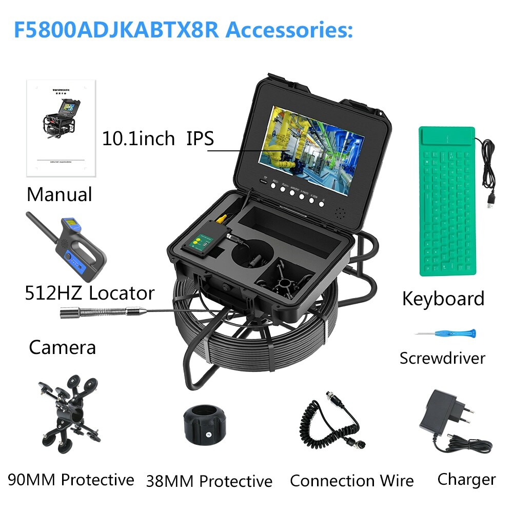 10.1" 70M Pipe Inspection Camera with 512HZ Locator Self-leveling Meter Counter