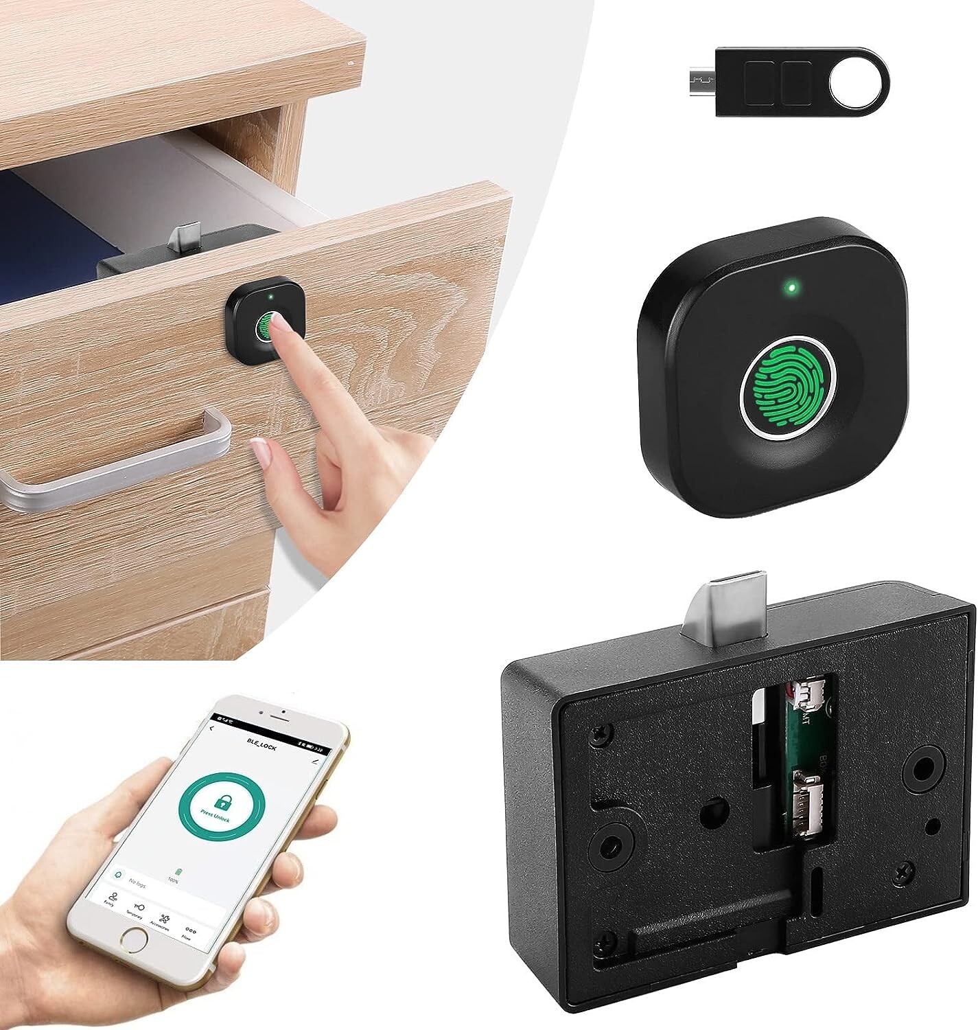 Biometric Cabinet Lock - Three Way to Quick Unlock - Strong Secure Protection