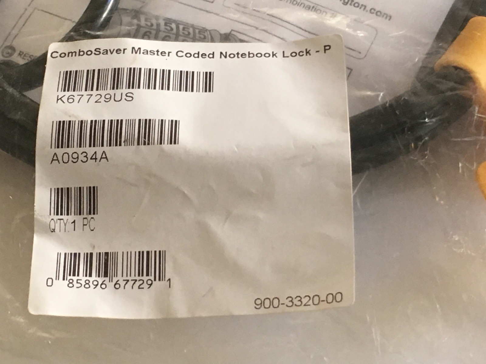 NEW KENSINGTON COMBOSAVER MASTER CODED NOTEBOOK LOCK - P, K67729US, A0934A