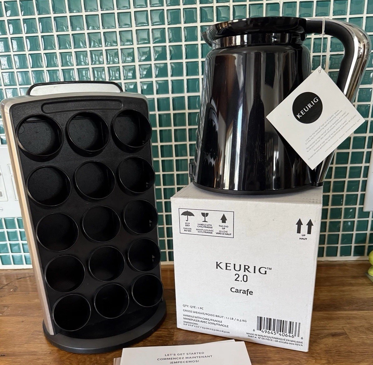 NEW Keurig 2.0 Coffee Carafe  Black, Chrome Handle & EUC KCC-30 K-cup Carousel