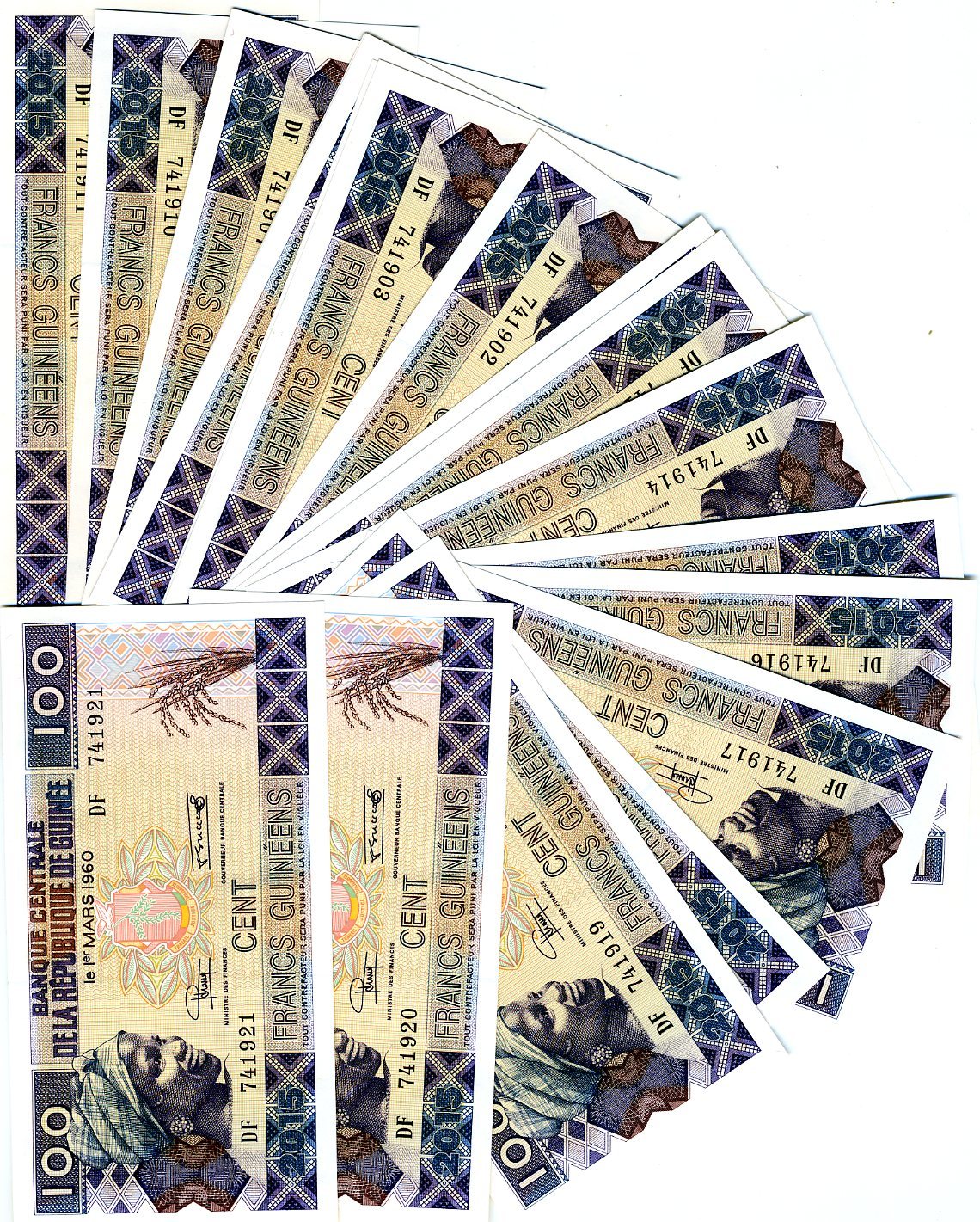 LOT Guinea 20 x 100 Francs, 2015 (2016), P-New, UNC Resized, new sign, date