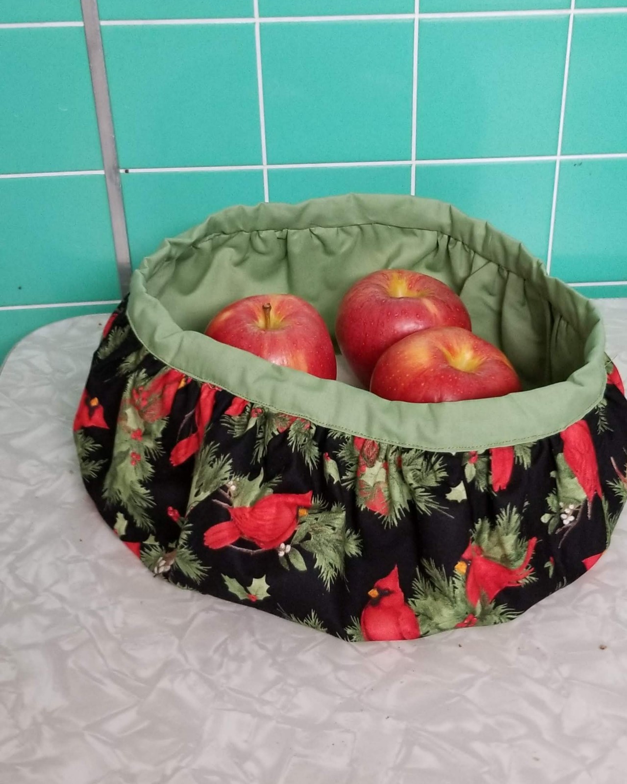 Cardinals Fabric Fruit basket With Bible Verse- Handmade