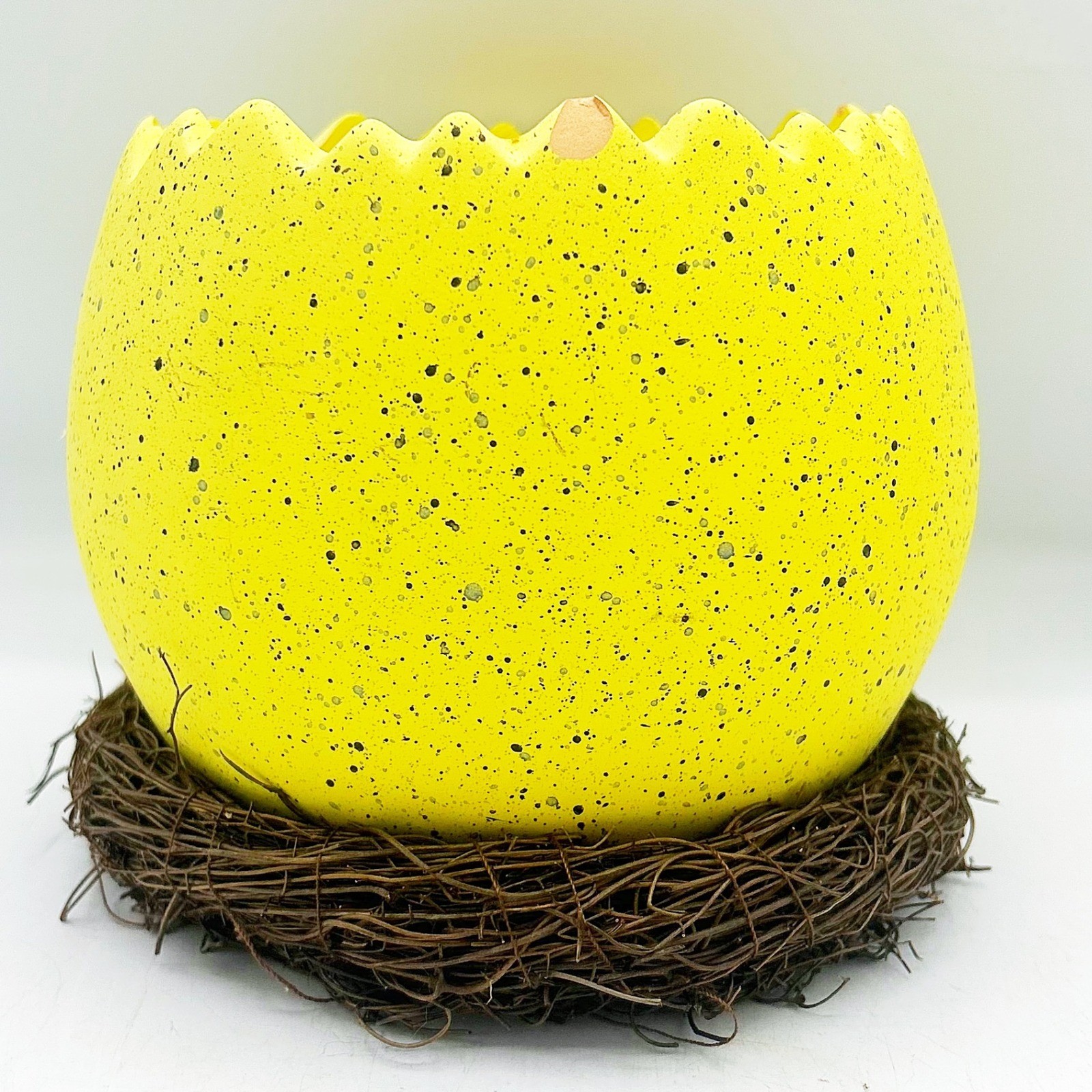 Yellow Cracked Egg Planter with Nest Base 5" H