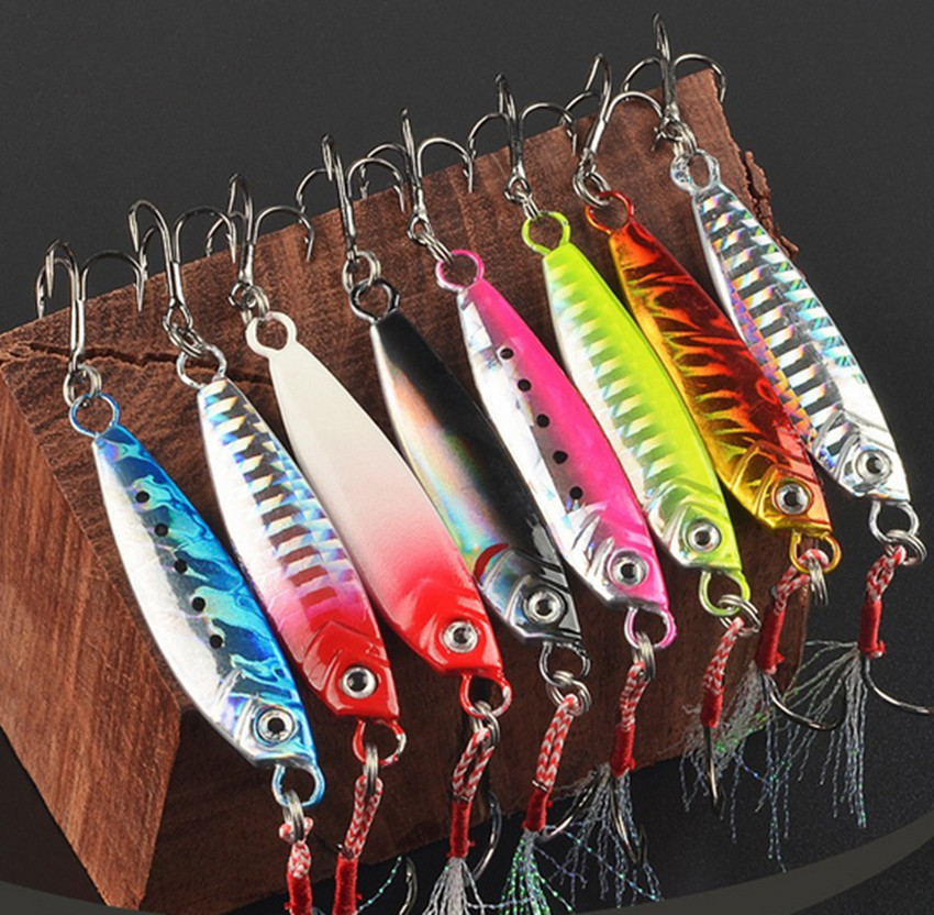 8pcs 10G-20G Shore Casting Jigging Fishing Lures Metal Cast Jig Spoon Sea Bass
