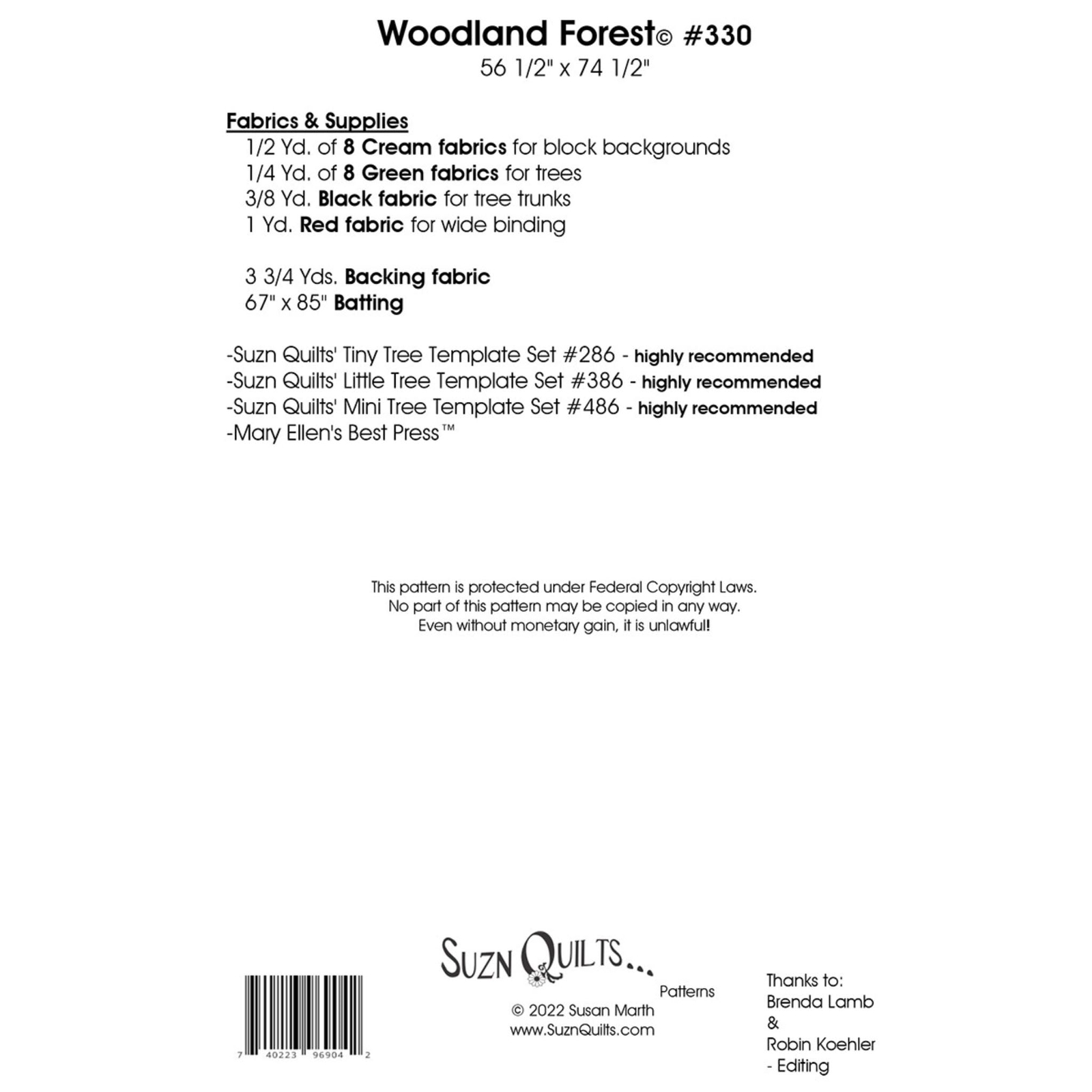 Sewing with Susan Woodland Forest Pattern