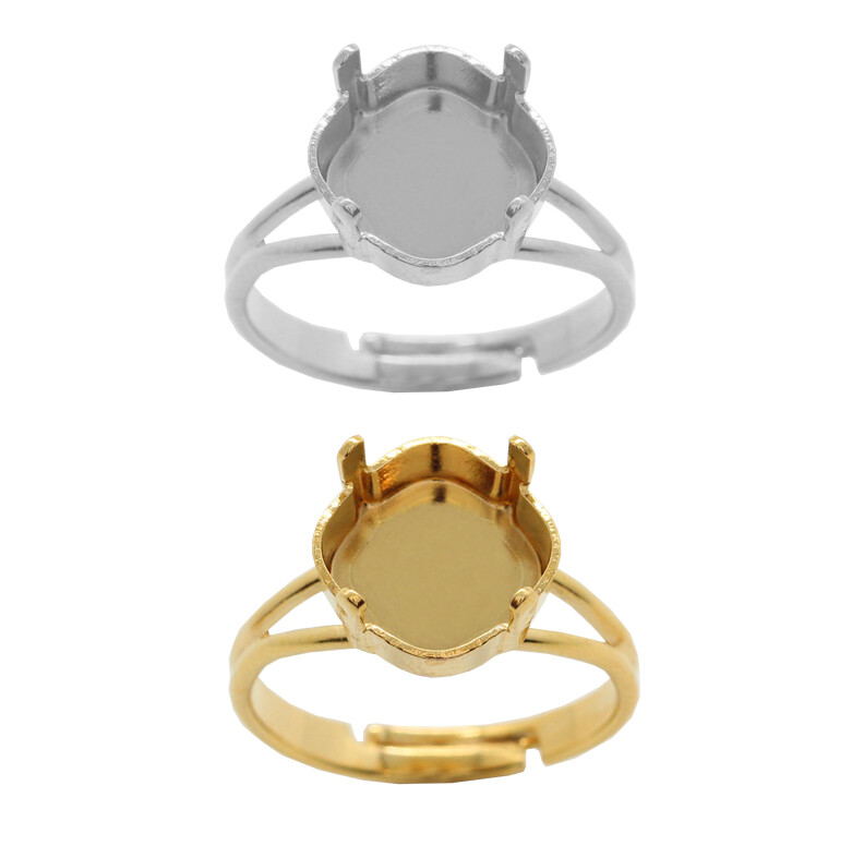 Brass Adjustable Ring Bases for 4483 Thin Cushion 10mm Fancy Crystals