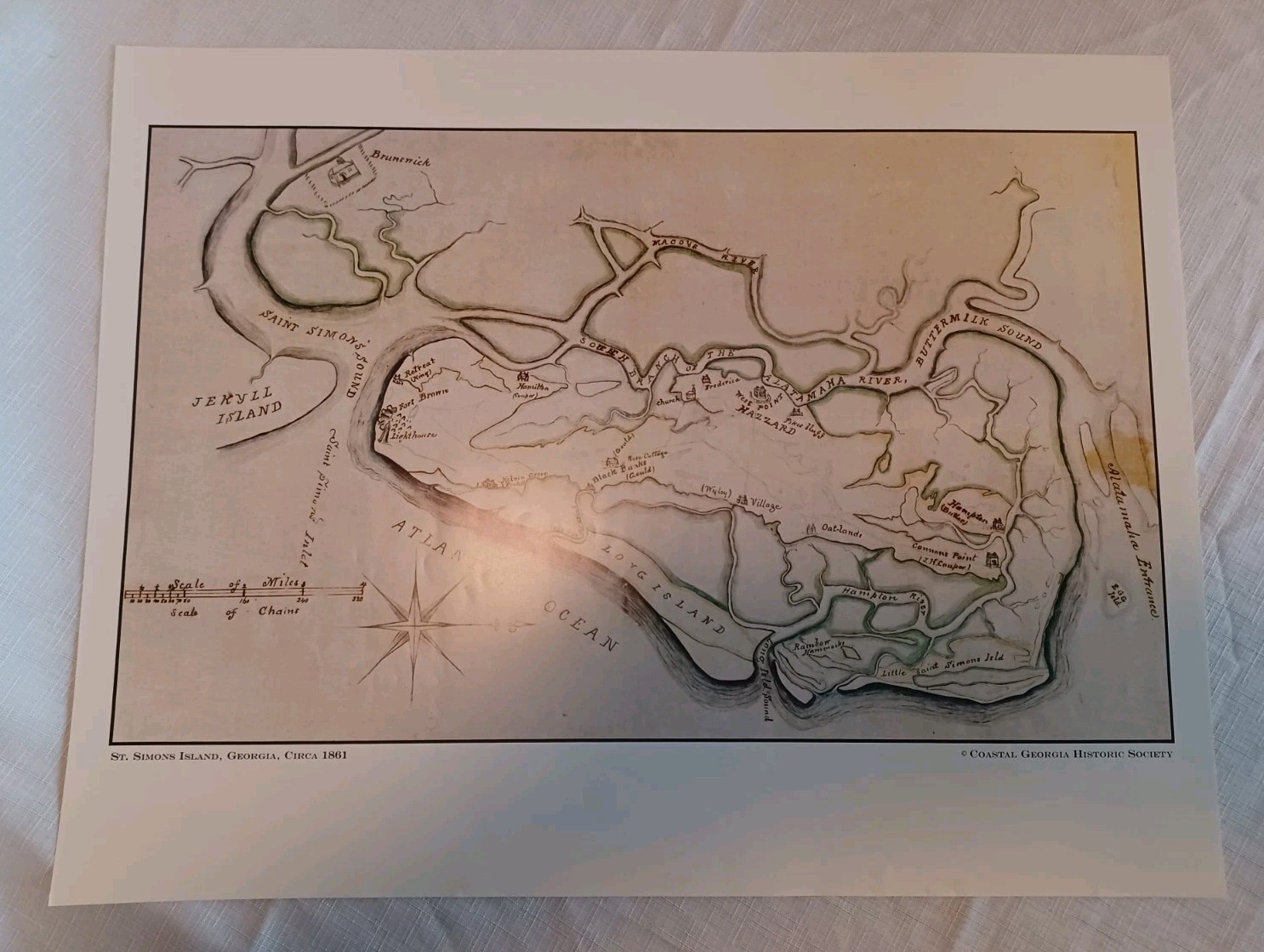 Saint Simons Island Map Glossy Poster Coastal Georgia Historical Society