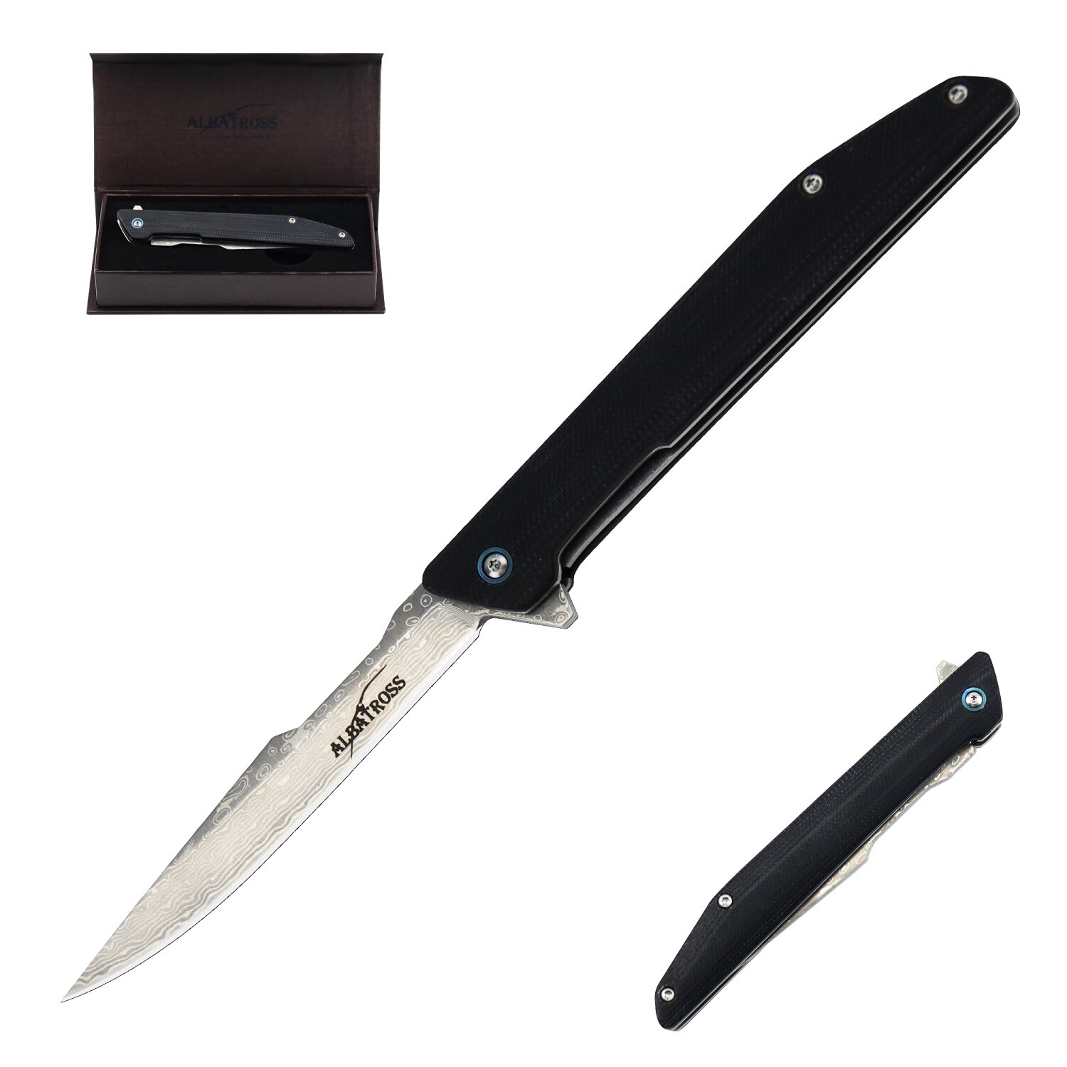 ALBATROSS 8" EDC Thin Damascus Steel Folding Pocket Knife G10 Handle HGDK025-G1