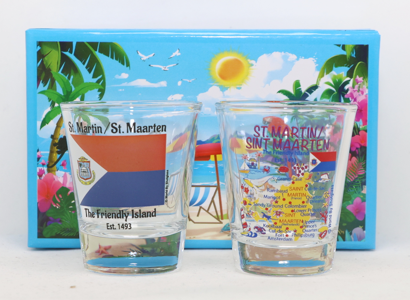St. Martin Caribbean Boxed Shot Glass Set (Set of 2)