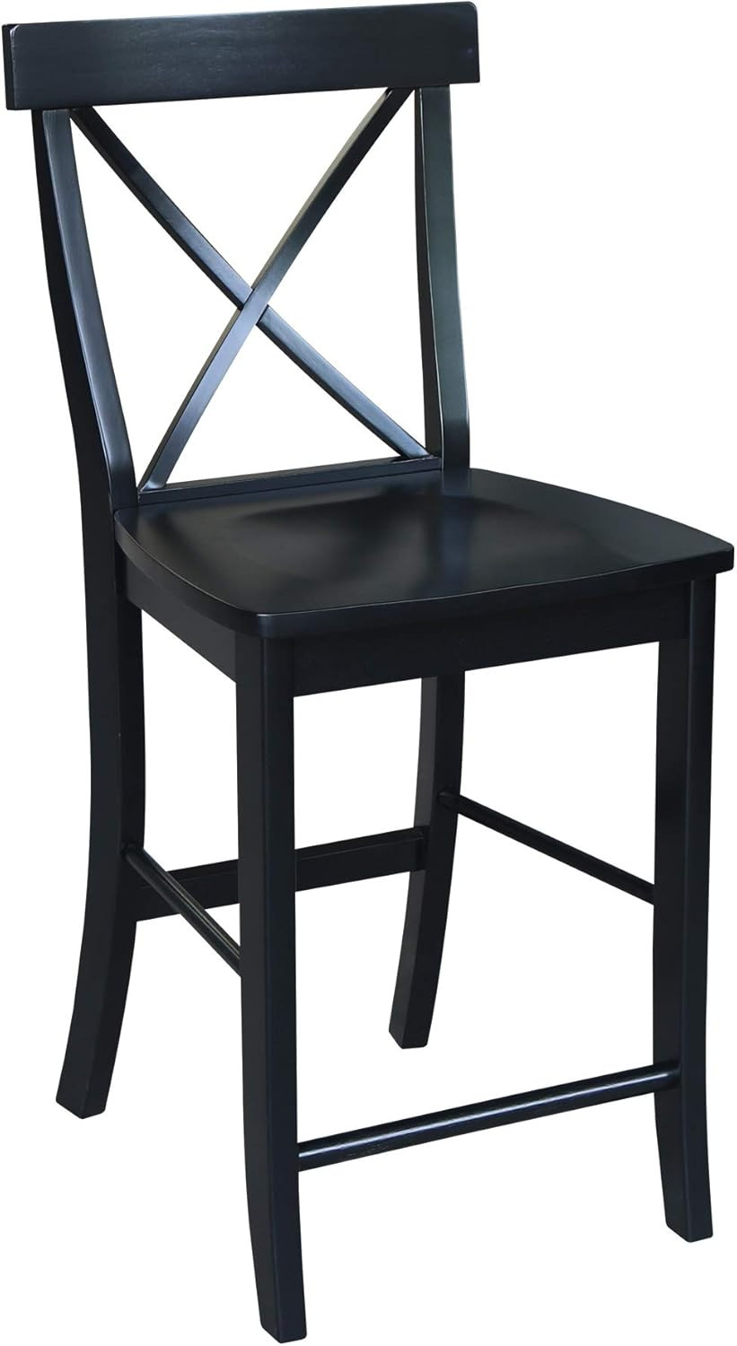 Chic Black X-Back Counter Stool - 24-Inch Seat Height for Modern Spaces