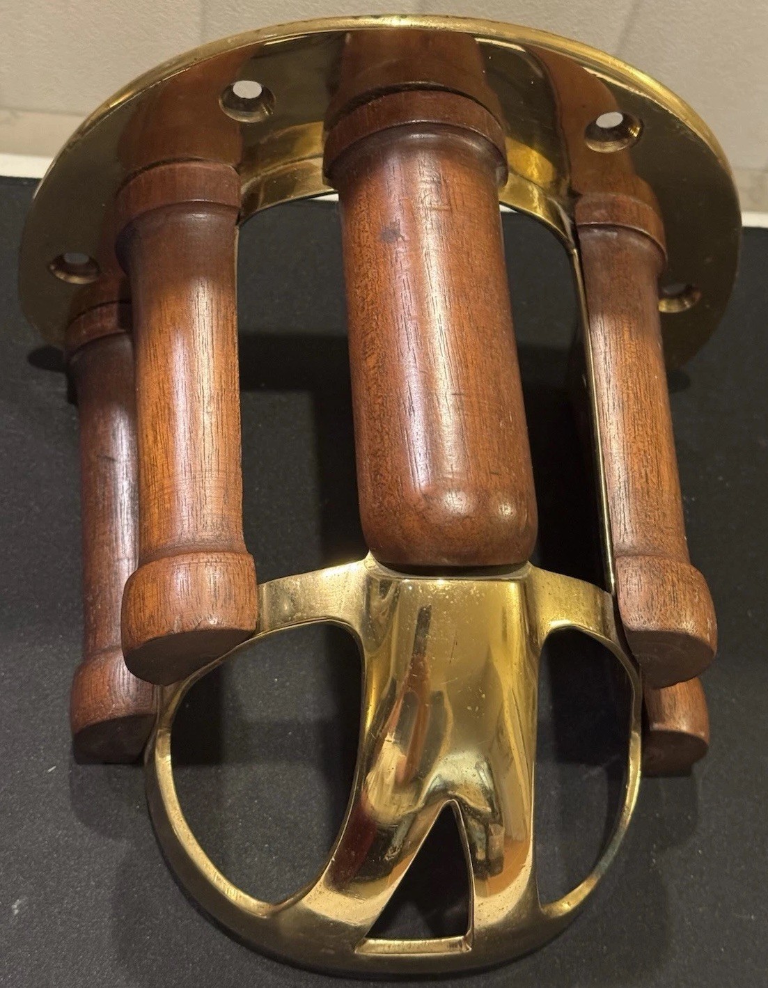 Late 1800s Fruitwood and Cast Brass Wall-Mountable Equestrian Tack & Bridle Rack