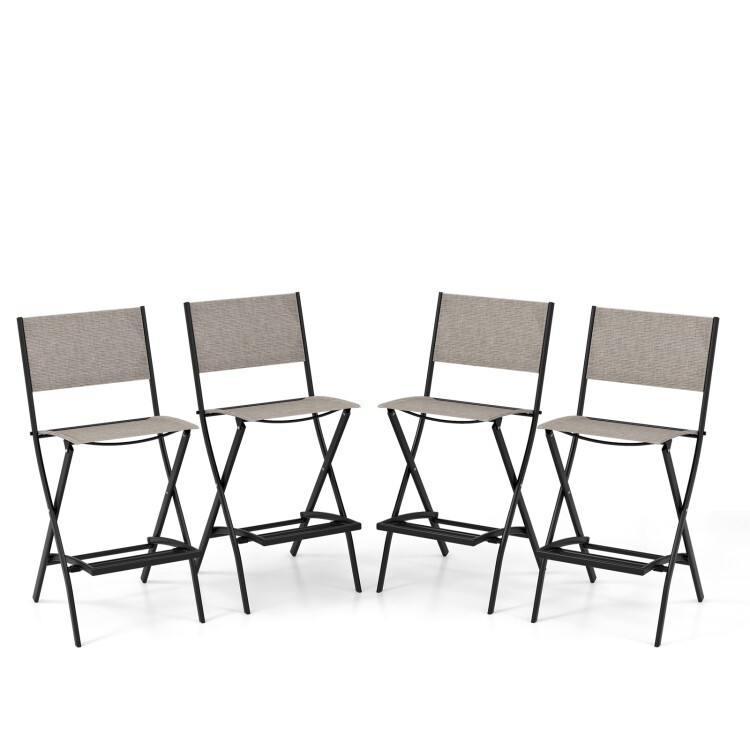 Set of 4 Outdoor Bar Chair Folding Bar Height Stool w/Metal Frame and Footrest