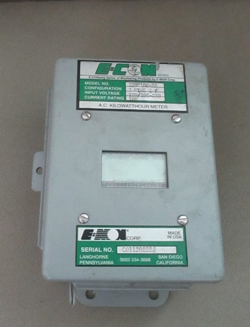 E-CON 3208100-SA AC KWH Meter 100A 3 WIRE 2 PHASE 120/208-240 E-MON Corp.