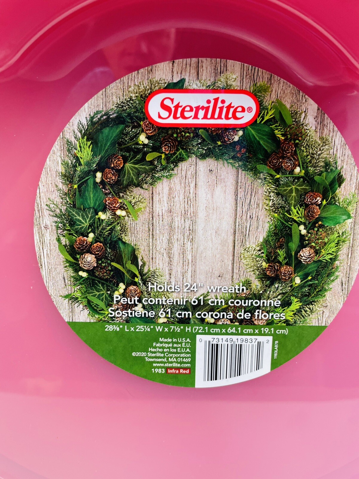 Sterilite Plastic 24” Wreath Storage Box Container with Handle Holiday Christmas