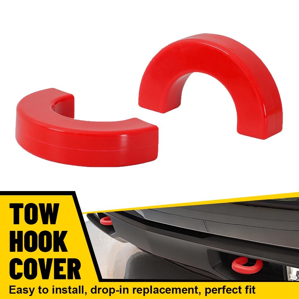 Front Bumper Hook Tow Eye Cover Cap Red D-Ring For 2007-24 Chevy Silverado 1500