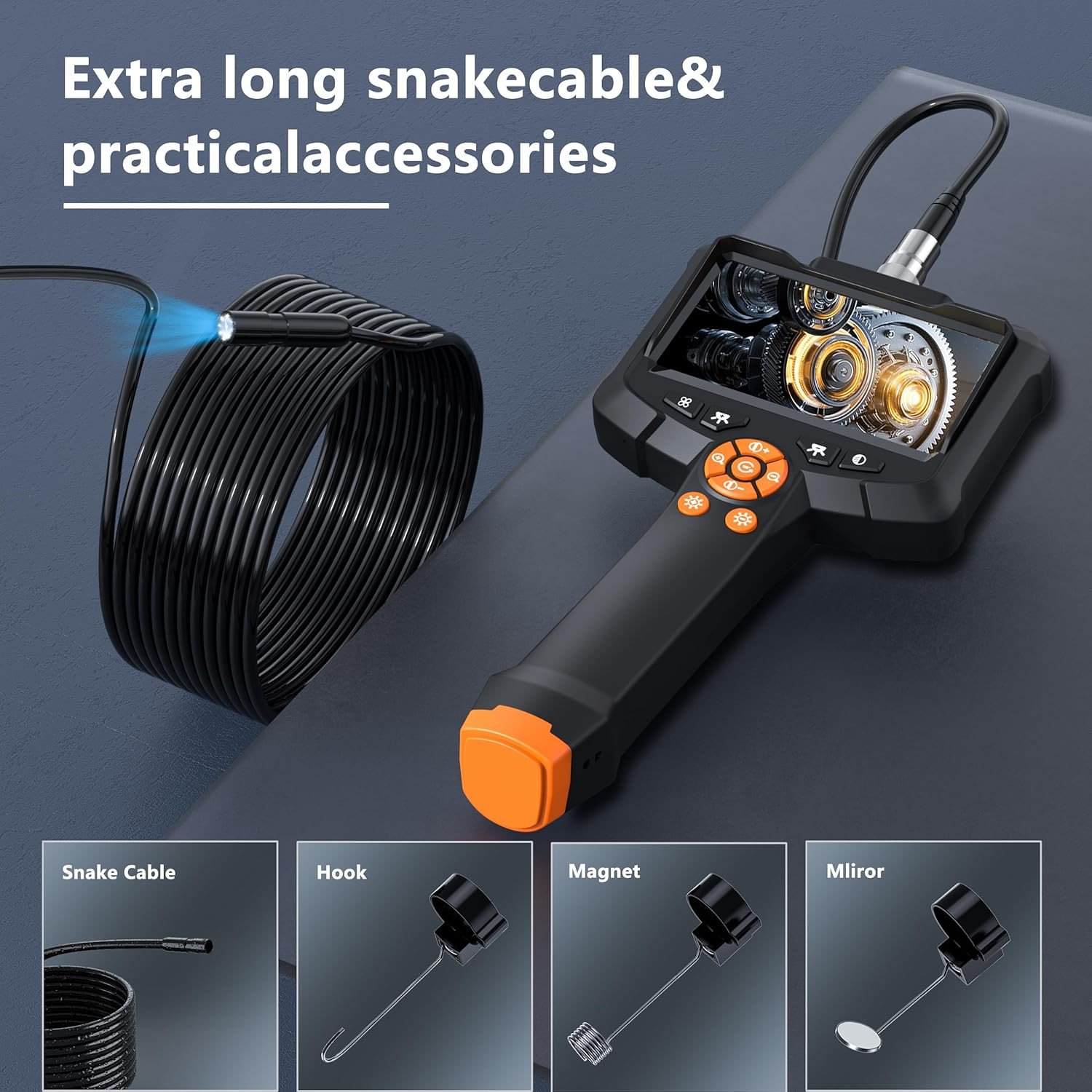 Endoscope Camera with Light, 1080P HD Borescope with 8 Adjustable Lights, 4.3" E