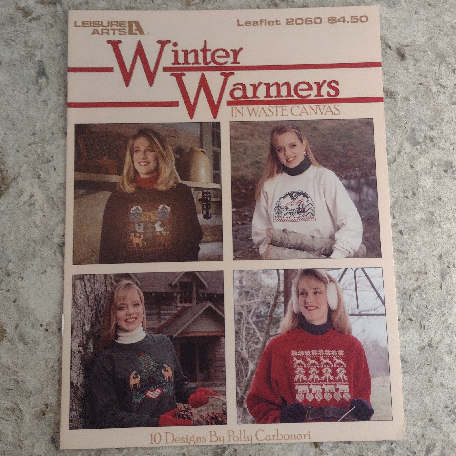 VTG 1991 Leisure Arts Winter Warmers In Waste Canvas Leaflet #2060  ~ 10 Designs
