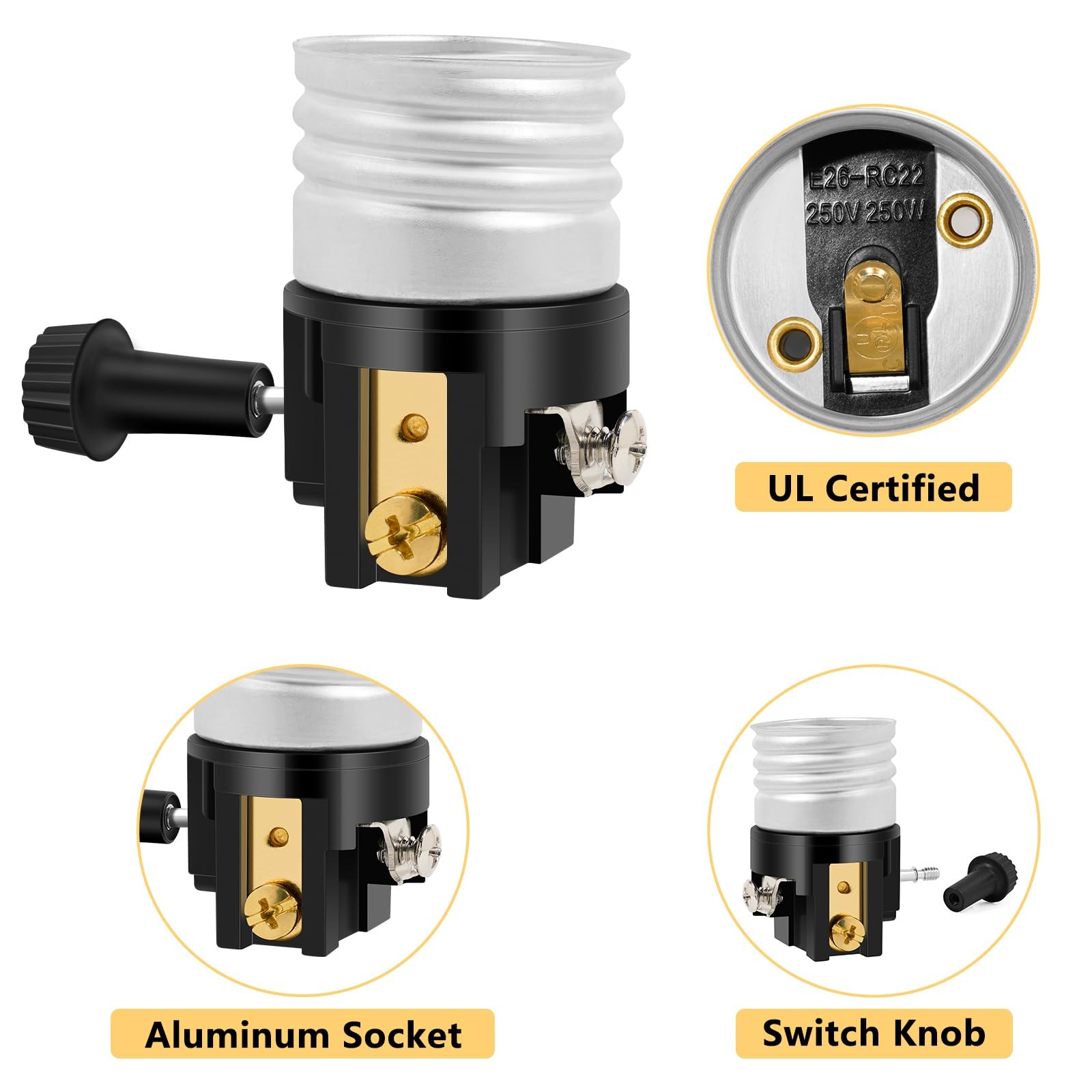 2Pack E26 Lamp Socket Replacement With On Off Switch Table Floor Lamp Repair Kit