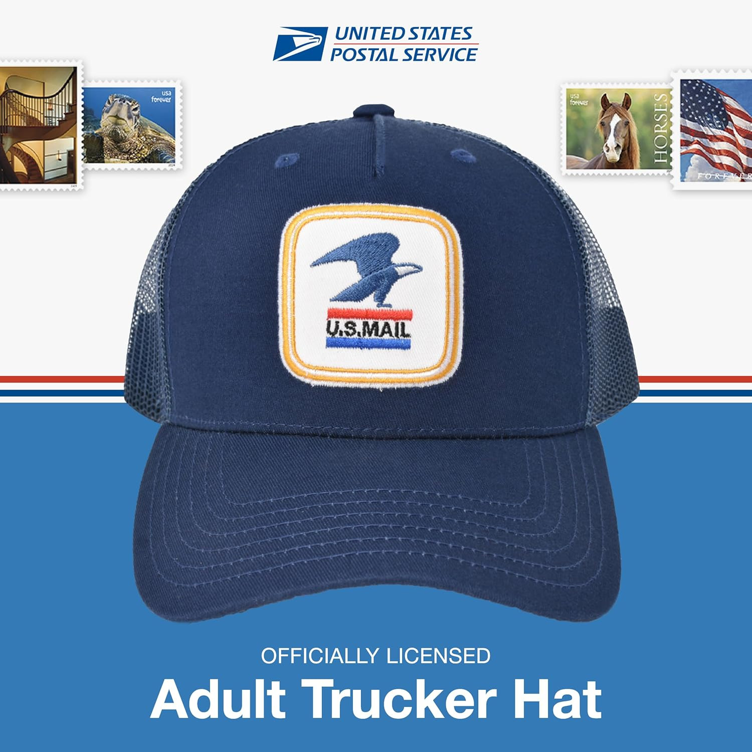 U.S. Mail Trucker Hat, USPS Eagle Embroidered Logo Adjustable Adult Snapback Cap