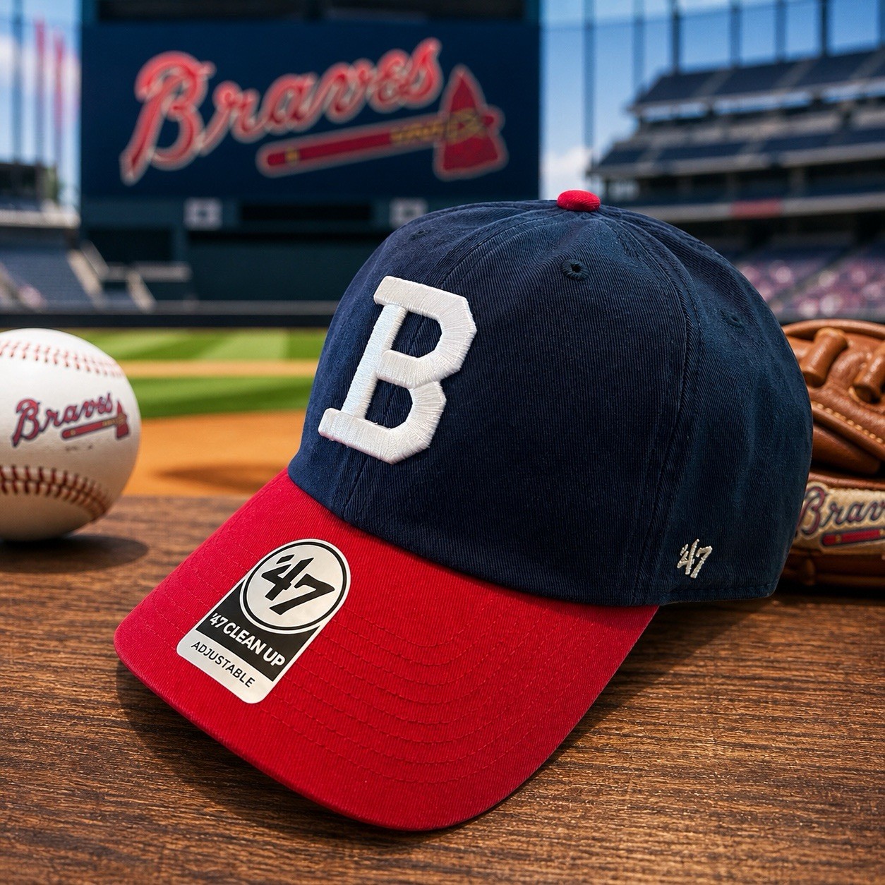 Boston Braves ‘47 Clean Up Hat Navy Red Adjustable MLB Retro B Logo Cap